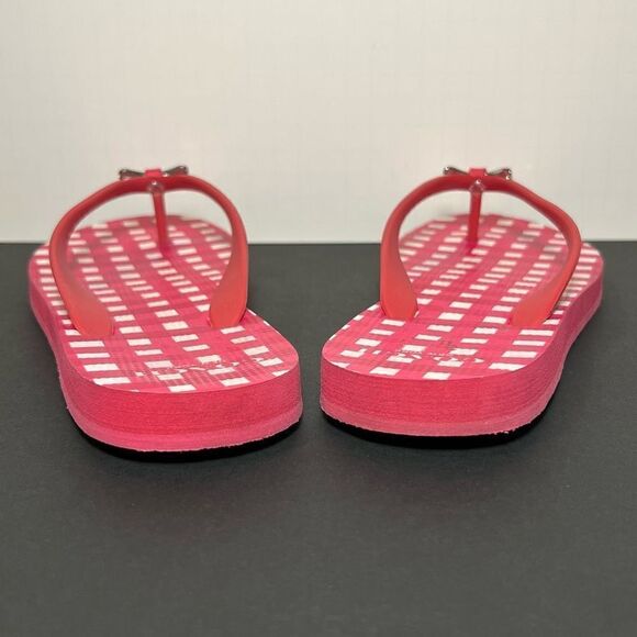 Womens COACH Pink Plaid Bow Accented Flip Flop Sandals / Size 7/8 - Picture 5 of 10